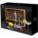 Set � cocktail avec 15 accessoires en acier inoxydable et un support en bois de pin