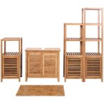 Hhg - set complet de salle de bains 556, meuble armoires tagres bambou