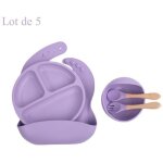 Set couverts b�b� en silicone 5pcs sans bpa - assiette ventouse, bol, bavoir, fourchette, cuill�re - ...