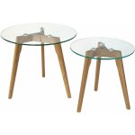 Décoshop26 - set de deux tables basses plateau en verre pied en bois taba06006 Décoshop26 - set de deux tables basses plateau en verre pied en bois taba06006