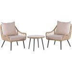 Set de jardin ou de salon table et 2 fauteuils en rotin beige avec pieds en acier noir ensemble pour ...