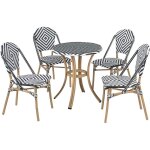 Set de jardin ou de salon table et 4 fauteuils en rotin noir et blanc pieds en aluminium ensemble pour ...