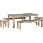 Set de jardin tendance et moderne 8 places table avec deux bancs et deux tabourets gris en fibre - ciment ... Set de jardin tendance et moderne 8 places table avec deux bancs et deux tabourets gris en fibre - ciment ...