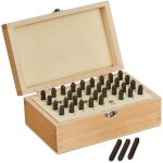 Lettres � frapper, 36 pi�ces, 3 mm, pour cuir et m�tal, a � z et 0 � 9, acier, noir - relaxdays