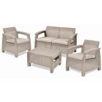 Keter - set lounge corfu' canap� cappuccino + 2 fauteuils + table basse ouverte