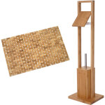 Hhg - set de salle de bains 560, porte - rouleau papier toilette / wc, tapis de bain, bambou