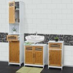 Mendler - set de salle de bains hwc - a85, armoire commode meuble sous - lavabo, bambou, blanc Mendler - set de salle de bains hwc - a85, armoire commode meuble sous - lavabo, bambou, blanc