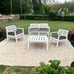 Dmora - set salon d'extrieur dgyas, salon de jardin avec 2 fauteuils, 1 canap et 1 table basse, salon ...