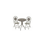 Set table + 2 chaises de jardin pliable en mtal noir et cramique vert