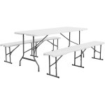 Set de table et bancs de rception. 180cm. pliables. avec poigne de transport. plastique blanc. table ...