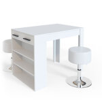Vicco - set de table style bar repose, blanc, 67x100cm avec 2 tabourets