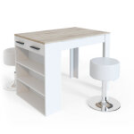 Set de table style bar repose, sonoma / blanc, 67x100cm avec 2 tabourets vicco