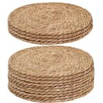 Sets de table tiss�s en paille jaune, diam�tre 25 cm, lot de 14 sets r�sistants � la chaleur pour la ...