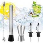 Shaker cocktail set 5 pcs set cocktail, kit barman professionale con 2 beccucci misurino cucchiaio pestello, ...