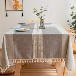 Shining house - nappe rectangulaire anti tache lavable nappe de table coton lin nappe brod� gland nappes ...