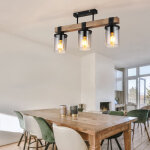 Etc - shop ? plafonnier en bois noir et marron ? 3 flammes e27 avec abat - jour en verre fum� ? longueur ...