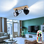 Plafonnier led spot lampe de salon lampe de salle � manger, m�tal noir grille bois, 2 ampoules e14 spots ...