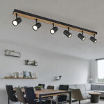 Etc - shop ? plafonnier � spot noir 6 flammes ? mdf aspect bois scandinave ? douilles gu10 pivotantes ...