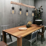 Etc - shop ? suspension en bois avec abat - jour en treillis ? 4 flammes e27 max 40w ? m�tal noir et ...