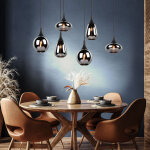 Etc - shop ? suspension salle � manger 6 abat - jours en verre chrom� ? m�tal noir mat ? 6x e14 ? dimensions ...
