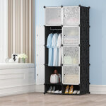 Sifree�armoire penderie �tag�re de rangement modulables plastiques noir imprim� cabinet avec armoire ...