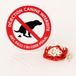 Signaletique. biz france - d�jection canine interdite disque rigide pr�perc� avec chaine plastique rouge ...
