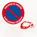 Signaletique. biz france - panneau propri�t� priv�e emplacement reserv� disque rigide pr�perc� avec chaine ...