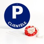 Signaletique. biz france - parking client�le disque rigide pr�perc� avec chaine plastique rouge / blanc ...