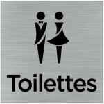 Signaletique. biz france - pictogramme toilettes hommes et femmes (q1054). - adh�sif aspect aluminium ...
