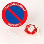 Signaletique. biz france - stationnement interdit disque rigide pr�perc� avec chaine plastique rouge ...
