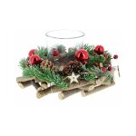 Photophore no�l 1 support bougie �19cm - houx et pin silumen