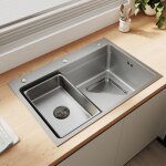 Sirhona �vier 1 bac inox 304 nano argent� � bord large, finition 3d grains de riz, 70x48 cm, �gouttoir ...