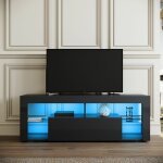 Sirhona - meuble tv bas - lumire led rglable avec tlcommande - grande capacit noir 140x35x50, 5 ...