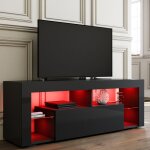 Sirhona - meuble tv led noir avec 2 compartiments et 1 portes bois, meuble télé avec rangement en verre ... Sirhona - meuble tv led noir avec 2 compartiments et 1 portes bois, meuble télé avec rangement en verre ...