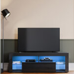 Sirhona - meuble tv led noir 2 compartiments et 1 portes bois meuble tl en verre avec clairage led ...