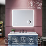Sirhona - miroir lumineux de salle de bain, miroir led mural de 90x70 cm anti - bue avec miroir grossissant ...