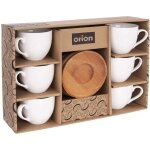 Six tasses en porcelaine avec soucoupes en bambou dans une boite cadeau