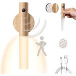 Sjlerst - applique murale en bois avec dtecteur de mouvement rechargeable par usb blanc chaud sans fil ...