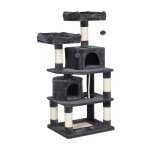 Skecten - arbre  chat 60 x 48 x 145 cm gris fonc griffoir 2 niche 2 perchoirs 2 boules de peluche