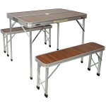Ensemble table de camping pliante valise avec 2 bancs portable aluminium marron Ensemble table de camping pliante valise avec 2 bancs portable aluminium marron