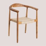 Sklum - chaise de salle � manger avec accoudoirs en rotin et bois de teck kiemer naturel