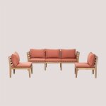 Sklum - canap de jardin modulable 5 pices avec accoudoirs en bois d'acacia filips terracota