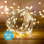 Skylantern - guirlande led argent 8m - guirlande lumineuse led 80 leds - guirlande leds pour deco chambre, ...