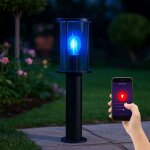 Smart rgb led lampadaire jardin dimmable lampadaire extrieur noir lampe d'alle, verre inox, 8, 5w 806lm ...