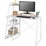 Sobuy - bureau informatique, secrtaire table plan de travail avec 3 tagres cadre mtal - blanc fwt29 ...