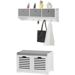 Sobuy frg282 - w + fsr23 - k - w meuble d'entre ensemble portemanteau mural 3 tiroirs + banc de rangement ...