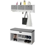 Frg282 - w + fsr45 - hg meuble d'entre ensemble portemanteau mural 3 tiroirs + banc de rangement avec ...