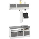 Frg282 - w + fsr67 - hg meuble d'entre ensemble portemanteau mural 3 tiroirs + banc de rangement avec ...