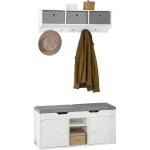 Frg282 - w + fsr96 - w meuble d'entre ensemble portemanteau mural 3 tiroirs + banc de rangement avec ...
