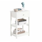 Table de chevet bout de canapé table d'appoint avec 1 tiroir et 2 étagères de rangement - blanc fbt46 ... Table de chevet bout de canapé table d'appoint avec 1 tiroir et 2 étagères de rangement - blanc fbt46 ...